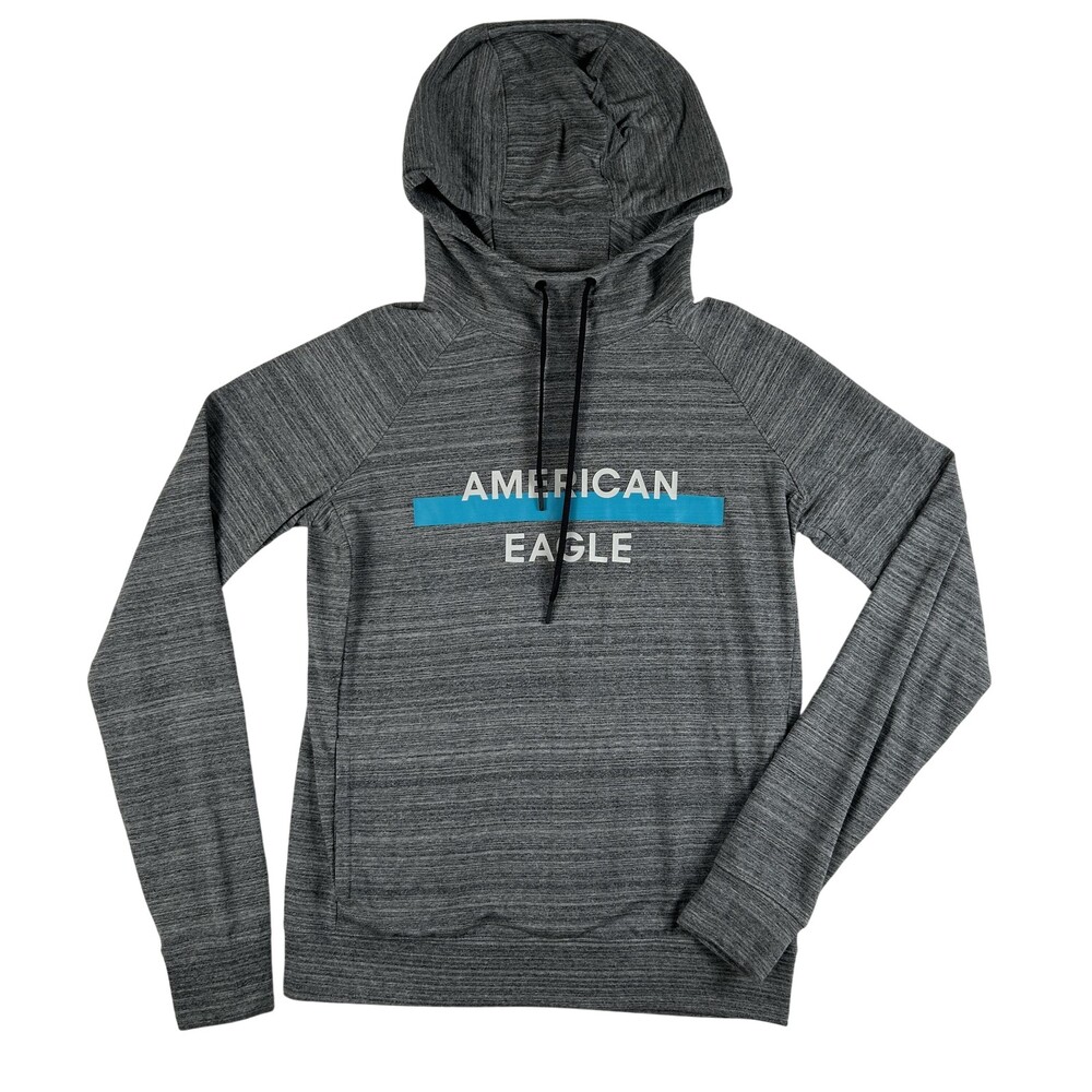 American Eagle Outfitters Hoodie Mens Small Gray Active Flex Pullover Thumbholes